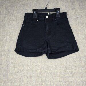H&M Womens Black High-Waist Denim Shorts US 0 Cotton/Elastane Blend